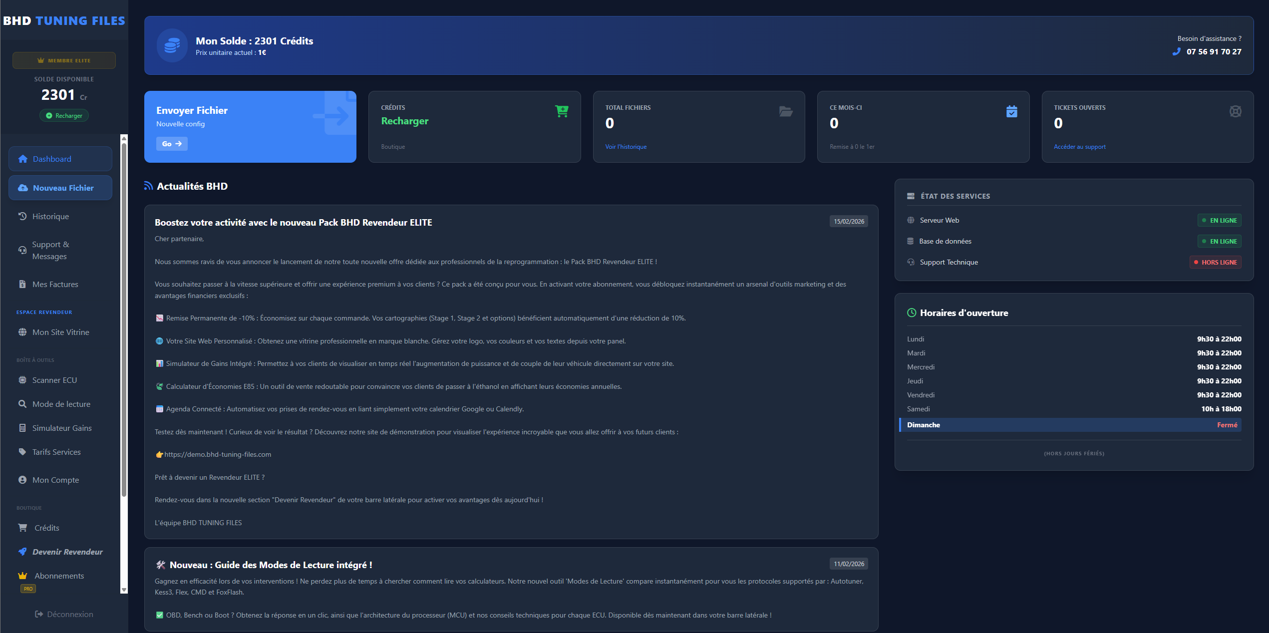 Interface du portail Fileservice Chiptuning BHD Tuning Files