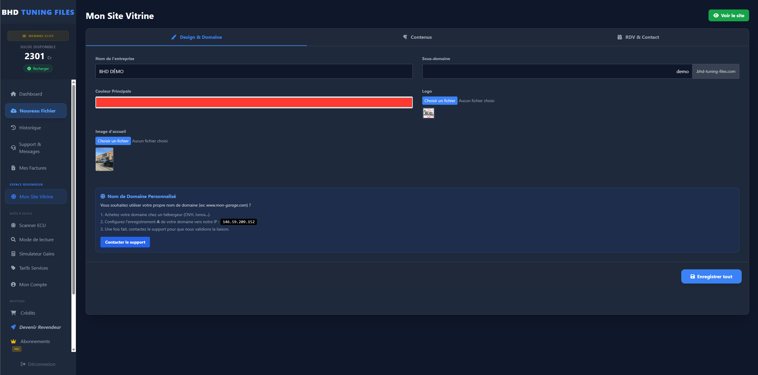 Création de site web vitrine pour garage de reprogrammation moteur